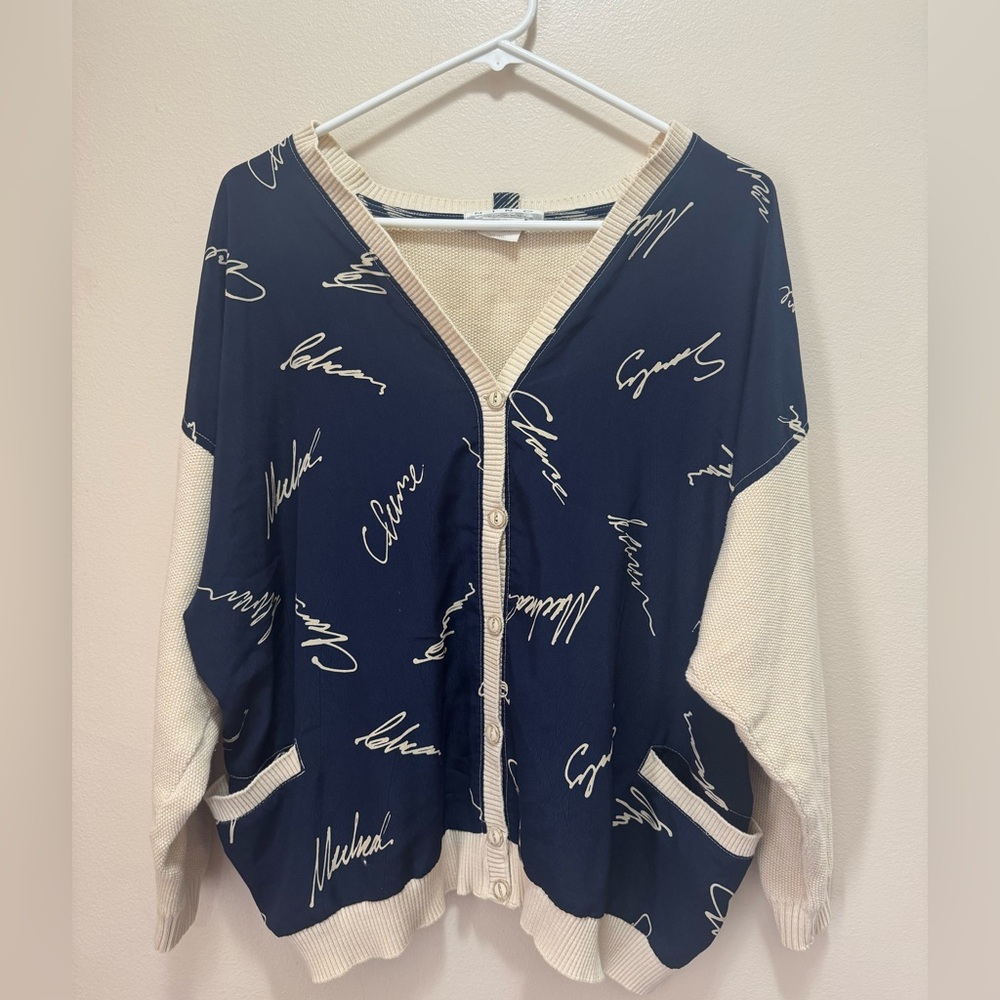 Nino Wong California Vintage Navy and Cream Button-Up Cardigan